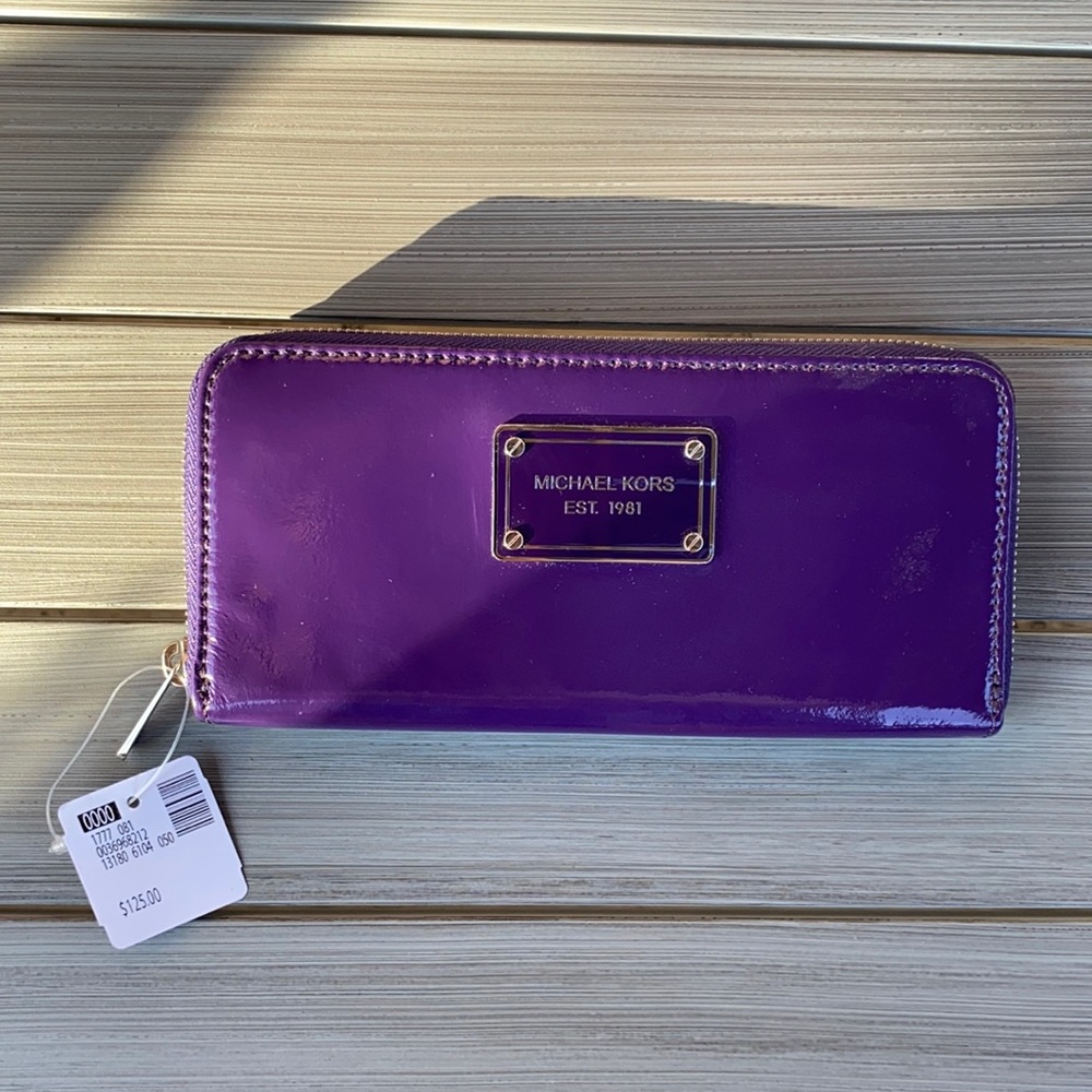 NWT Michael Kors purple patent leather wallet